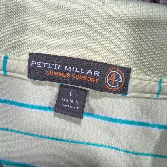 Peter Millar Summer Comfort E4 Performance Golf Polo Large Mens Yellow Stripe - Picture 4 of 9